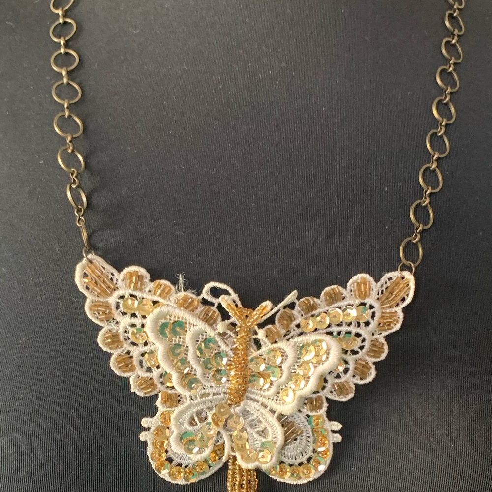 Necklace Butterfly Sequin Beaded Statement Neckla… - image 4
